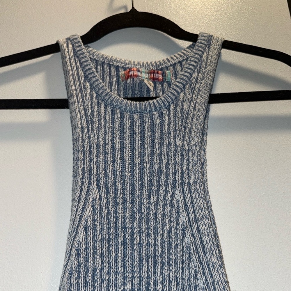 Blue Ribbed Knit Sleeveless Dress